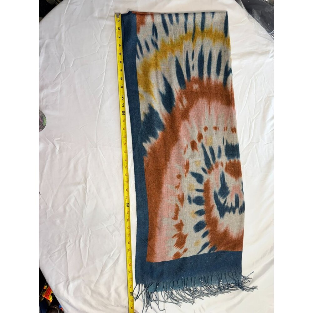 Tie-Dye Scarf With Fringe Detail Multicolor Spiral Design 72" X 27" Lightweight